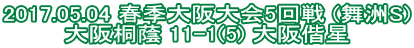 2017.05.04 春季大阪大会5回戦 (舞洲S) 大阪桐蔭 11-1(5) 大阪偕星