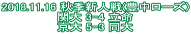 2018.11.16 秋季新人戦(豊中ローズ) 関大 3-4 立命    京大 5-3 同大　 