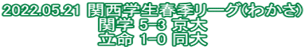 2022.05.21 関西学生春季リーグ(わかさ) 関学 5-3 京大 立命 1-0 同大